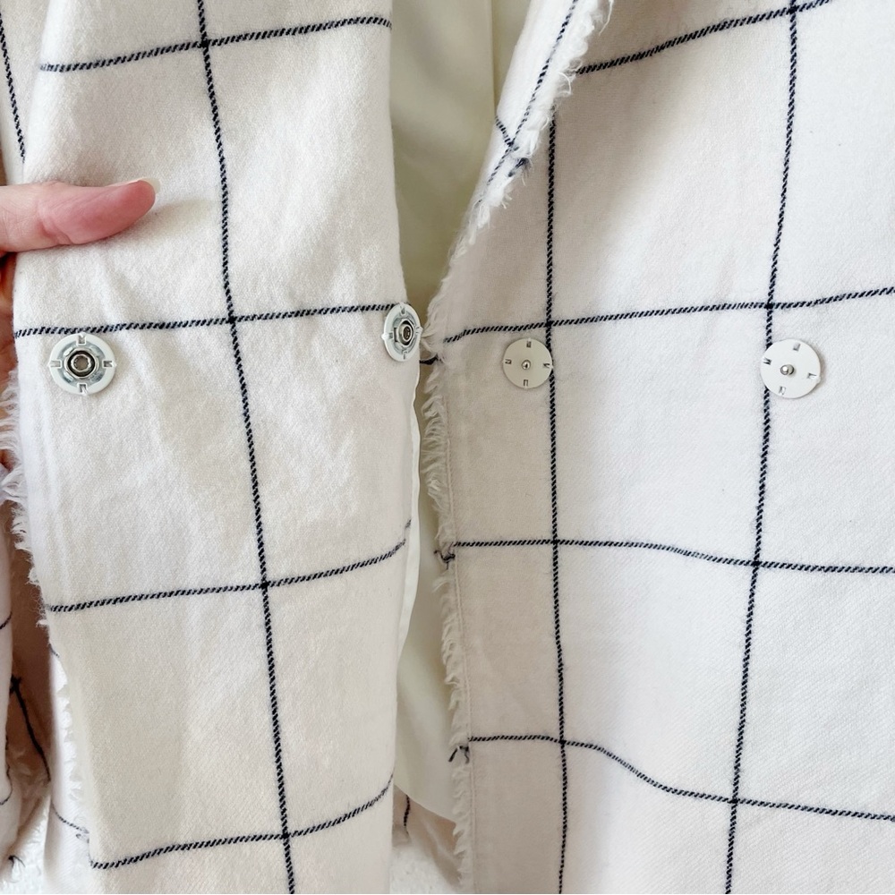Wool Cashmere Windowpane Plaid Blazer Cream Black Size XS? Luxury Neutral - Picture 5 of 8